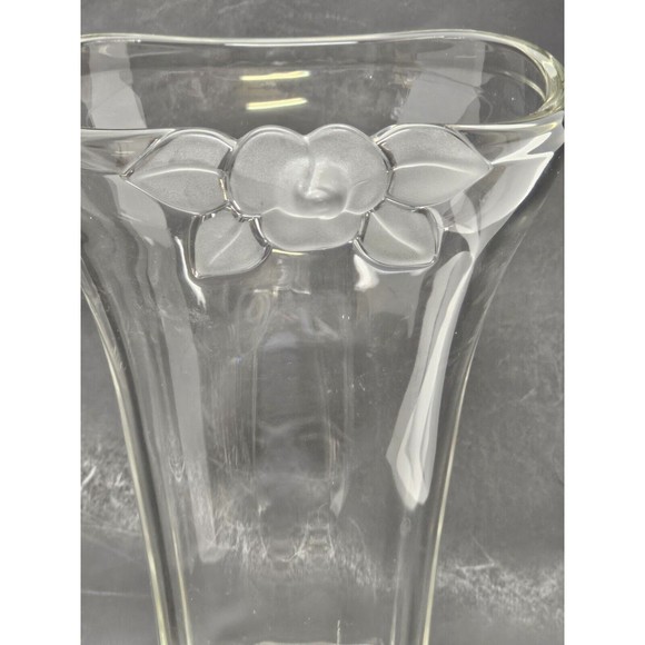 Tall Clear Mikasa (Unsigned) Vase With Flared Top And Frosted Floral - Picture 2 of 6